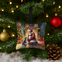 Load image into Gallery viewer, Schnauzer and Santa Claus Hanging Square Fabric Ornament 3.5 × 3.5
