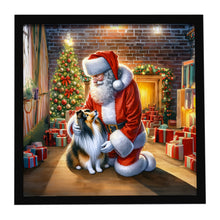 Load image into Gallery viewer, Sheltie and Santa Claus Framed Metal Print