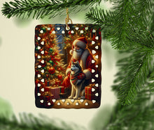 Load image into Gallery viewer, Siberian Husky and Santa Claus Porcelain Ornament