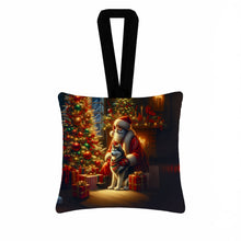 Load image into Gallery viewer, Siberian Husky and Santa Claus Hanging Square Fabric Ornament 3.5 × 3.5