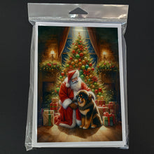 Load image into Gallery viewer, Tibetan Mastiff and Santa Claus Greeting Cards - Blank Note Cards – 8-Pack of Artist-Designed Cards with Envelopes