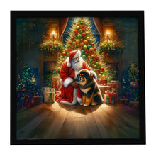 Load image into Gallery viewer, Tibetan Mastiff and Santa Claus Framed Metal Print