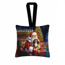 Load image into Gallery viewer, Tibetan Spaniel and Santa Claus Hanging Square Fabric Ornament 3.5 × 3.5