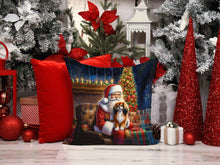 Load image into Gallery viewer, Tibetan Spaniel and Santa Claus Throw Pillow - 14x14 Decorative Pillow – Art for Your Home &amp; Patio