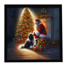 Load image into Gallery viewer, Tibetan Terrier and Santa Claus Framed Metal Print