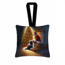 Load image into Gallery viewer, Tibetan Terrier and Santa Claus Hanging Square Fabric Ornament 3.5 × 3.5