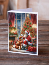 Load image into Gallery viewer, Vizsla and Santa Claus Greeting Cards - Blank Note Cards – 8-Pack of Artist-Designed Cards with Envelopes