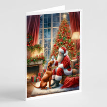 Load image into Gallery viewer, Vizsla and Santa Claus Greeting Cards - Blank Note Cards – 8-Pack of Artist-Designed Cards with Envelopes