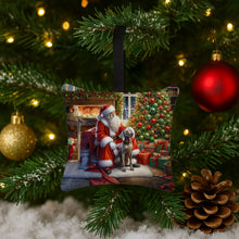 Load image into Gallery viewer, Weimaraner and Santa Claus Hanging Square Fabric Ornament 3.5 × 3.5