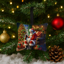 Load image into Gallery viewer, Welsh Springer Spaniel and Santa Claus Hanging Square Fabric Ornament 3.5 × 3.5