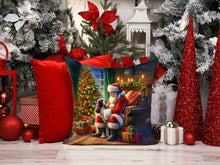 Load image into Gallery viewer, Welsh Springer Spaniel and Santa Claus Throw Pillow - 14x14 Decorative Pillow – Art for Your Home &amp; Patio