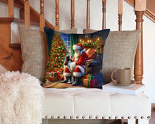 Load image into Gallery viewer, Welsh Springer Spaniel and Santa Claus Throw Pillow - 14x14 Decorative Pillow – Art for Your Home &amp; Patio