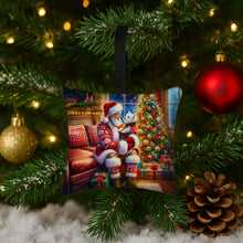 Load image into Gallery viewer, Westie and Santa Claus Hanging Square Fabric Ornament 3.5 × 3.5