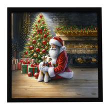 Load image into Gallery viewer, Fox Terrier and Santa Claus Framed Metal Print
