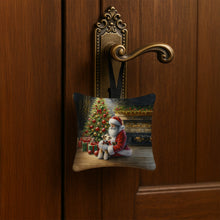 Load image into Gallery viewer, Fox Terrier and Santa Claus Hanging Square Fabric Ornament 3.5 × 3.5