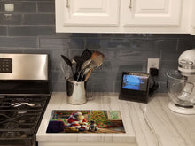 Load image into Gallery viewer, Wirehaired Pointing Griffon and Santa Claus Glass Cutting Boards – Durable, Decorative Kitchen Art