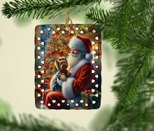 Load image into Gallery viewer, Yorkshire Terrier Yorkie and Santa Claus Porcelain Ornament