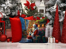 Load image into Gallery viewer, Yorkshire Terrier Yorkie and Santa Claus Throw Pillow - 14x14 Decorative Pillow – Art for Your Home &amp; Patio