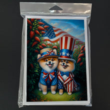 Load image into Gallery viewer, All American Pomeranian Greeting Cards - Blank Note Cards – 8-Pack of Artist-Designed Cards with Envelopes