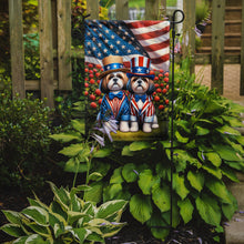 Load image into Gallery viewer, All American Shih Tzu Garden Flag –  Dogs with American Flag Background by Caroline’s Treasures