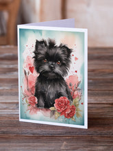 Load image into Gallery viewer, Affenpinscher Valentine Roses Greeting Cards - Blank Note Cards – 8-Pack of Artist-Designed Cards with Envelopes
