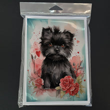 Load image into Gallery viewer, Affenpinscher Valentine Roses Greeting Cards - Blank Note Cards – 8-Pack of Artist-Designed Cards with Envelopes