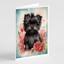 Load image into Gallery viewer, Affenpinscher Valentine Roses Greeting Cards - Blank Note Cards – 8-Pack of Artist-Designed Cards with Envelopes
