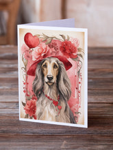 Load image into Gallery viewer, Afghan Hound Valentine Roses Greeting Cards - Blank Note Cards – 8-Pack of Artist-Designed Cards with Envelopes