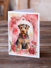 Load image into Gallery viewer, Airedale Terrier Valentine Roses Greeting Cards - Blank Note Cards – 8-Pack of Artist-Designed Cards with Envelopes