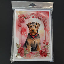 Load image into Gallery viewer, Airedale Terrier Valentine Roses Greeting Cards - Blank Note Cards – 8-Pack of Artist-Designed Cards with Envelopes