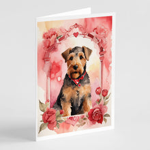 Load image into Gallery viewer, Airedale Terrier Valentine Roses Greeting Cards - Blank Note Cards – 8-Pack of Artist-Designed Cards with Envelopes