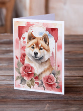 Load image into Gallery viewer, Akita Valentine Roses Greeting Cards - Blank Note Cards – 8-Pack of Artist-Designed Cards with Envelopes