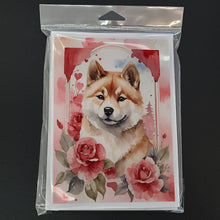Load image into Gallery viewer, Akita Valentine Roses Greeting Cards - Blank Note Cards – 8-Pack of Artist-Designed Cards with Envelopes