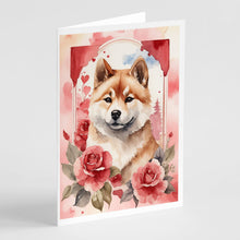 Load image into Gallery viewer, Akita Valentine Roses Greeting Cards - Blank Note Cards – 8-Pack of Artist-Designed Cards with Envelopes