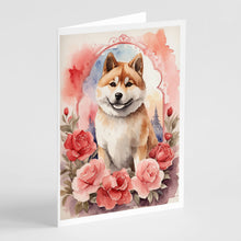 Load image into Gallery viewer, Akita Valentine Roses Greeting Cards - Blank Note Cards – 8-Pack of Artist-Designed Cards with Envelopes