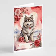 Load image into Gallery viewer, Alaskan Malamute Valentine Roses Greeting Cards - Blank Note Cards – 8-Pack of Artist-Designed Cards with Envelopes