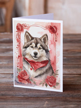 Load image into Gallery viewer, Alaskan Malamute Valentine Roses Greeting Cards - Blank Note Cards – 8-Pack of Artist-Designed Cards with Envelopes