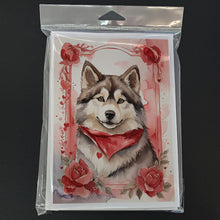 Load image into Gallery viewer, Alaskan Malamute Valentine Roses Greeting Cards - Blank Note Cards – 8-Pack of Artist-Designed Cards with Envelopes