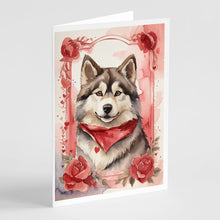 Load image into Gallery viewer, Alaskan Malamute Valentine Roses Greeting Cards - Blank Note Cards – 8-Pack of Artist-Designed Cards with Envelopes