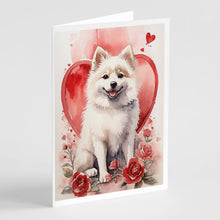 Load image into Gallery viewer, American Eskimo Valentine Roses Greeting Cards - Blank Note Cards – 8-Pack of Artist-Designed Cards with Envelopes