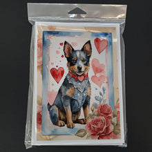 Load image into Gallery viewer, Australian Cattle Dog Valentine Roses Greeting Cards - Blank Note Cards – 8-Pack of Artist-Designed Cards with Envelopes
