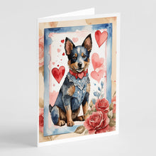Load image into Gallery viewer, Australian Cattle Dog Valentine Roses Greeting Cards - Blank Note Cards – 8-Pack of Artist-Designed Cards with Envelopes