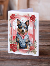 Load image into Gallery viewer, Australian Cattle Dog Valentine Roses Greeting Cards - Blank Note Cards – 8-Pack of Artist-Designed Cards with Envelopes