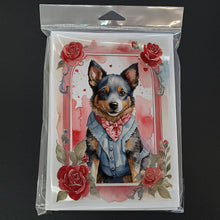 Load image into Gallery viewer, Australian Cattle Dog Valentine Roses Greeting Cards - Blank Note Cards – 8-Pack of Artist-Designed Cards with Envelopes