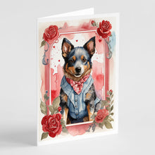 Load image into Gallery viewer, Australian Cattle Dog Valentine Roses Greeting Cards - Blank Note Cards – 8-Pack of Artist-Designed Cards with Envelopes