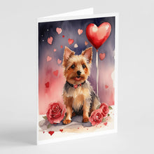 Load image into Gallery viewer, Australian Terrier Valentine Roses Greeting Cards - Blank Note Cards – 8-Pack of Artist-Designed Cards with Envelopes