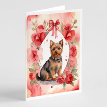 Load image into Gallery viewer, Australian Terrier Valentine Roses Greeting Cards - Blank Note Cards – 8-Pack of Artist-Designed Cards with Envelopes