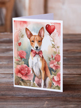 Load image into Gallery viewer, Basenji Valentine Roses Greeting Cards - Blank Note Cards – 8-Pack of Artist-Designed Cards with Envelopes