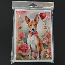 Load image into Gallery viewer, Basenji Valentine Roses Greeting Cards - Blank Note Cards – 8-Pack of Artist-Designed Cards with Envelopes