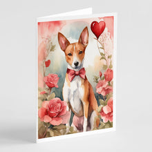 Load image into Gallery viewer, Basenji Valentine Roses Greeting Cards - Blank Note Cards – 8-Pack of Artist-Designed Cards with Envelopes